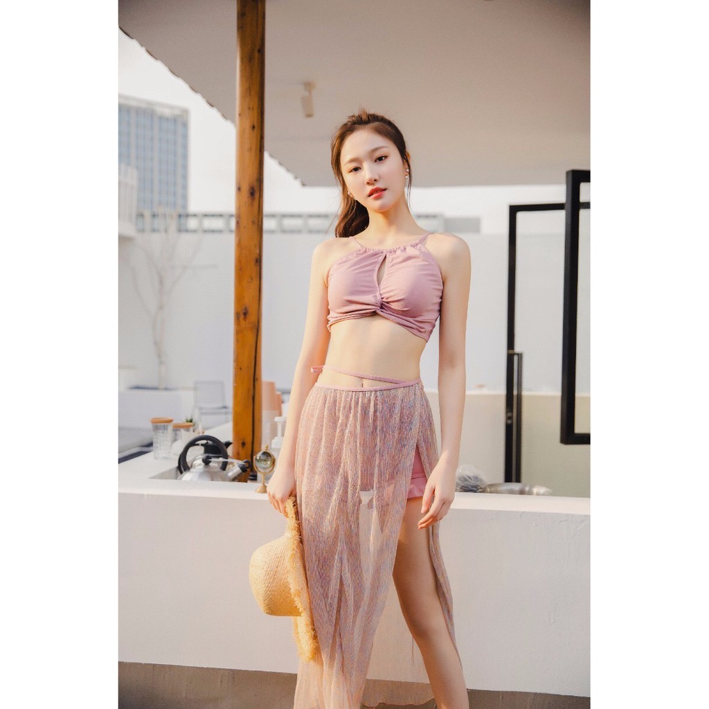 [Xả SẬP SÀN] Bikini phụ kiện chân váy - Bikini 3 mảnh đi biển có chân váy quây điệu đà tôn dáng 3022
