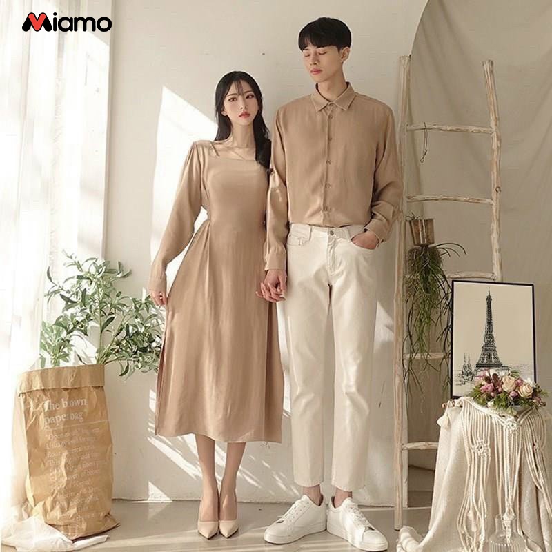 [Freeship] Set đồ đôi nam nữ phong cách Hàn Quốc váy dài thời trang Miamo TN300 (Kèm ảnh thật)