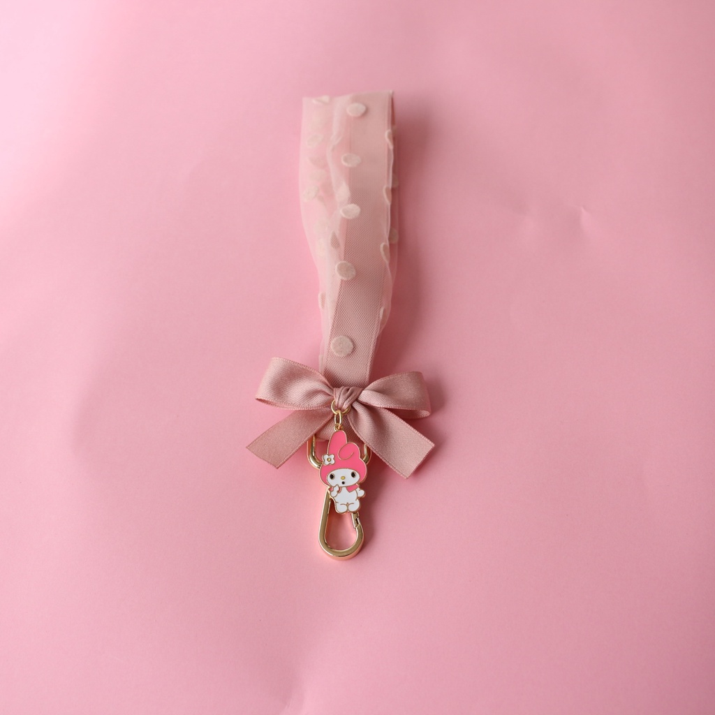 Dây Đeo Điện Thoại Hai Lớp Họa Tiết Chấm Bi Ren / Nơ Kuromi Melody Ngọt Ngào