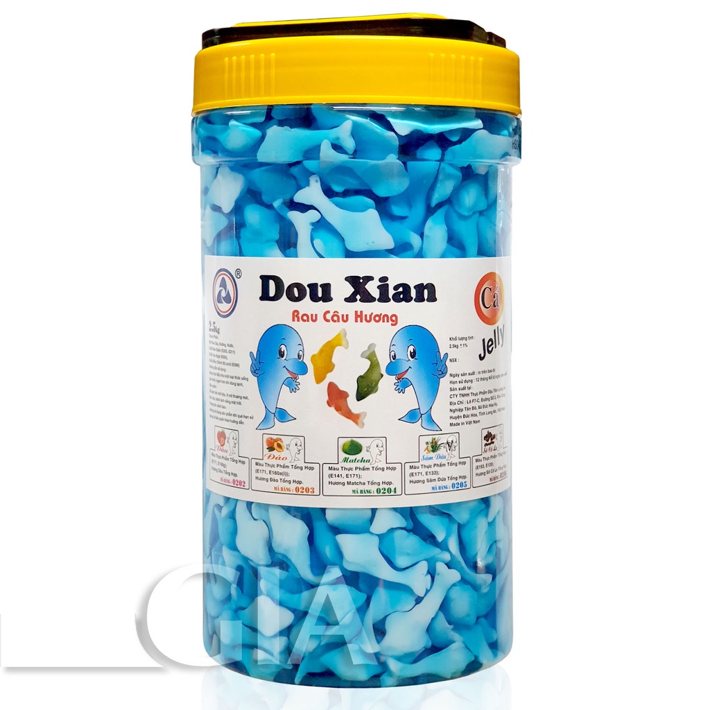 Thạch rau câu con cá Hàng Huy (thạch cá Douxian) đủ hương hộp 2.5kg Gia store