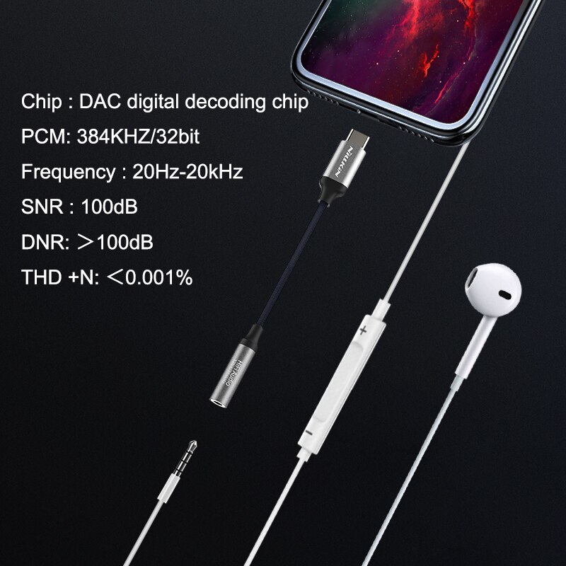 Nillkin Đầu Chuyển Đổi Âm Thanh Từ Type-C Sang 3.5mm 32bit / 384k Cho Samsung Iphone Oneplus