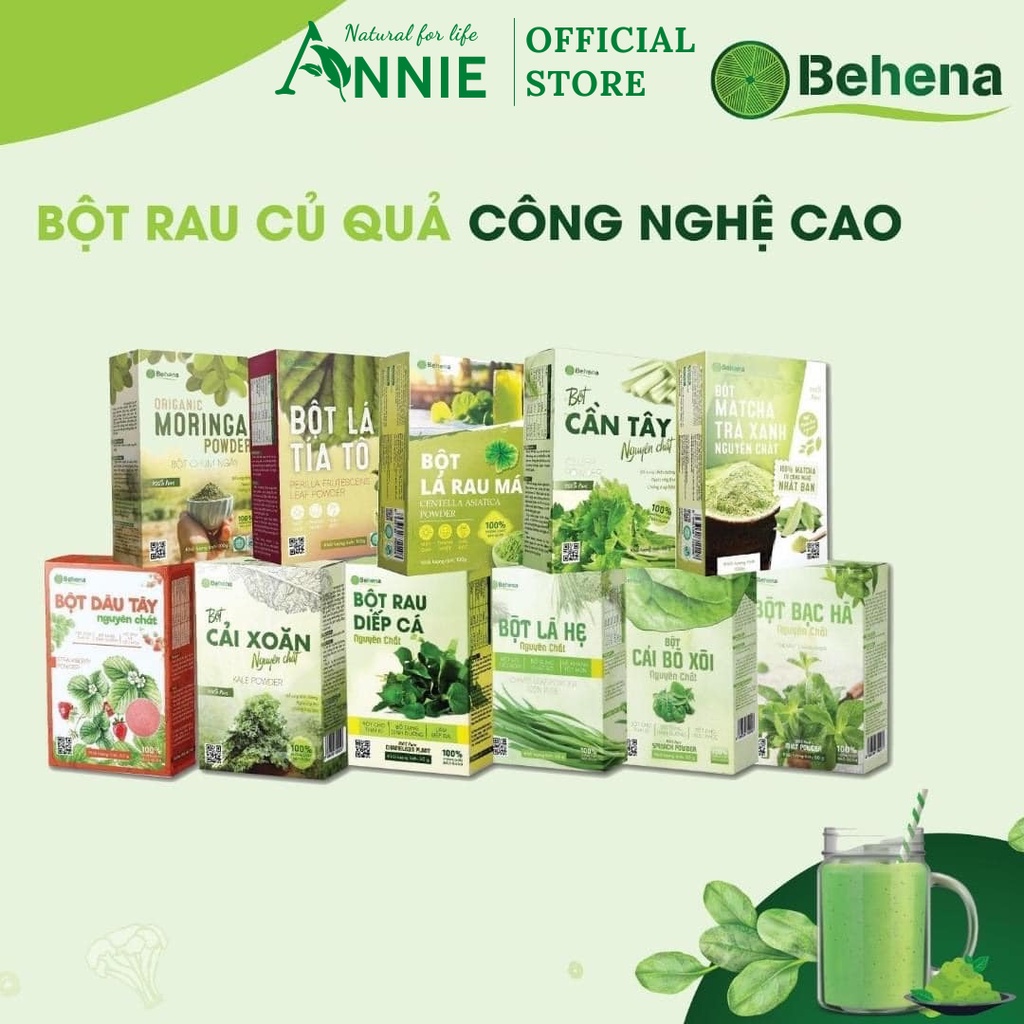 bột rau củ sấy lạnh nguyên chất behena Hộp 50gr bột rau xanh ăn dặm cho bé làm bánh, tạo màu tự nhiên