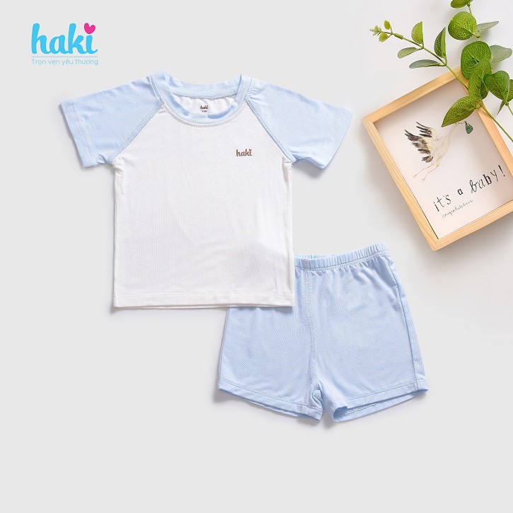 Bộ cộc tay cho bé vải sợi tre cao cấp siêu mềm mịn-HAKI BB022, set mặc nhà cho bé, bộ mùa hè cho bé trai bé gái