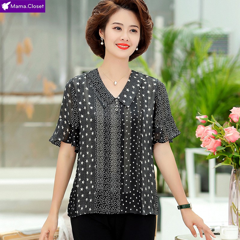 #X807 HOT 2021, ÁO VOAN CỘC TAY 2 MÀU HỌA TIẾT ĐEN TRẮNG CHO NGƯỜI TRUNG NIÊN, CHẤT VOAN THOÁNG MÁT, FORM ĐẸP &lt;3