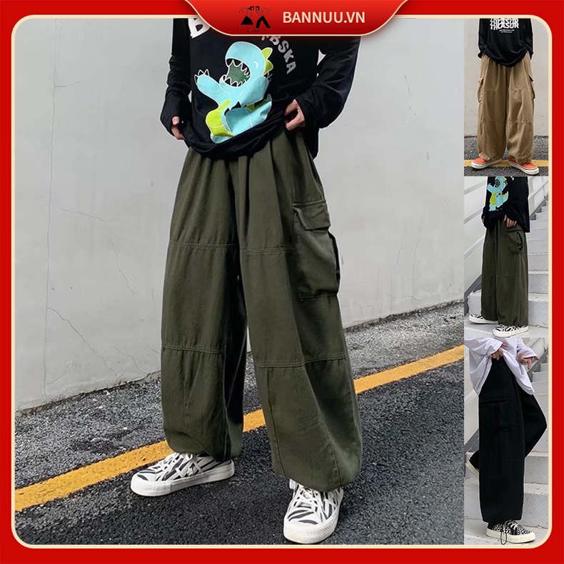 Quần Thể Thao Ống Rộng Màu Trơn quần dài Phối Dây Rút quần ống suông Thời Trang Cargo pants nam Hàn Quốc quần jogger nữ from rộng quần jogger ống rộng bông quần jogger kaki