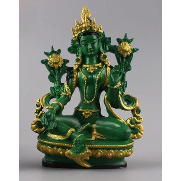 -Thời trang mới Trung Quốc Bồ tát Phật giáo Tây Tạng Tượng Phật Tara màu xanh lá cây 13,5 * 7cm
