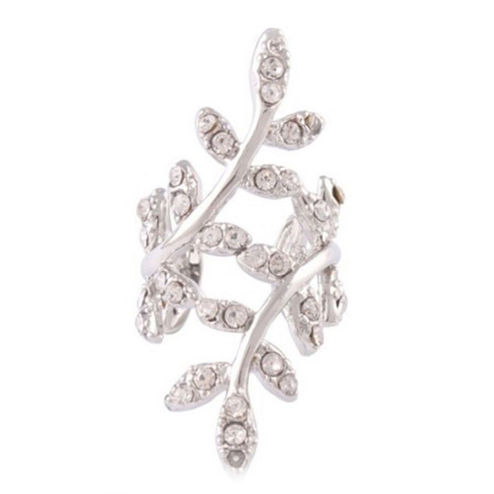 Khuyên vành tai hình lá có đính đá với hai màu vàng và bạc đầy quý phái