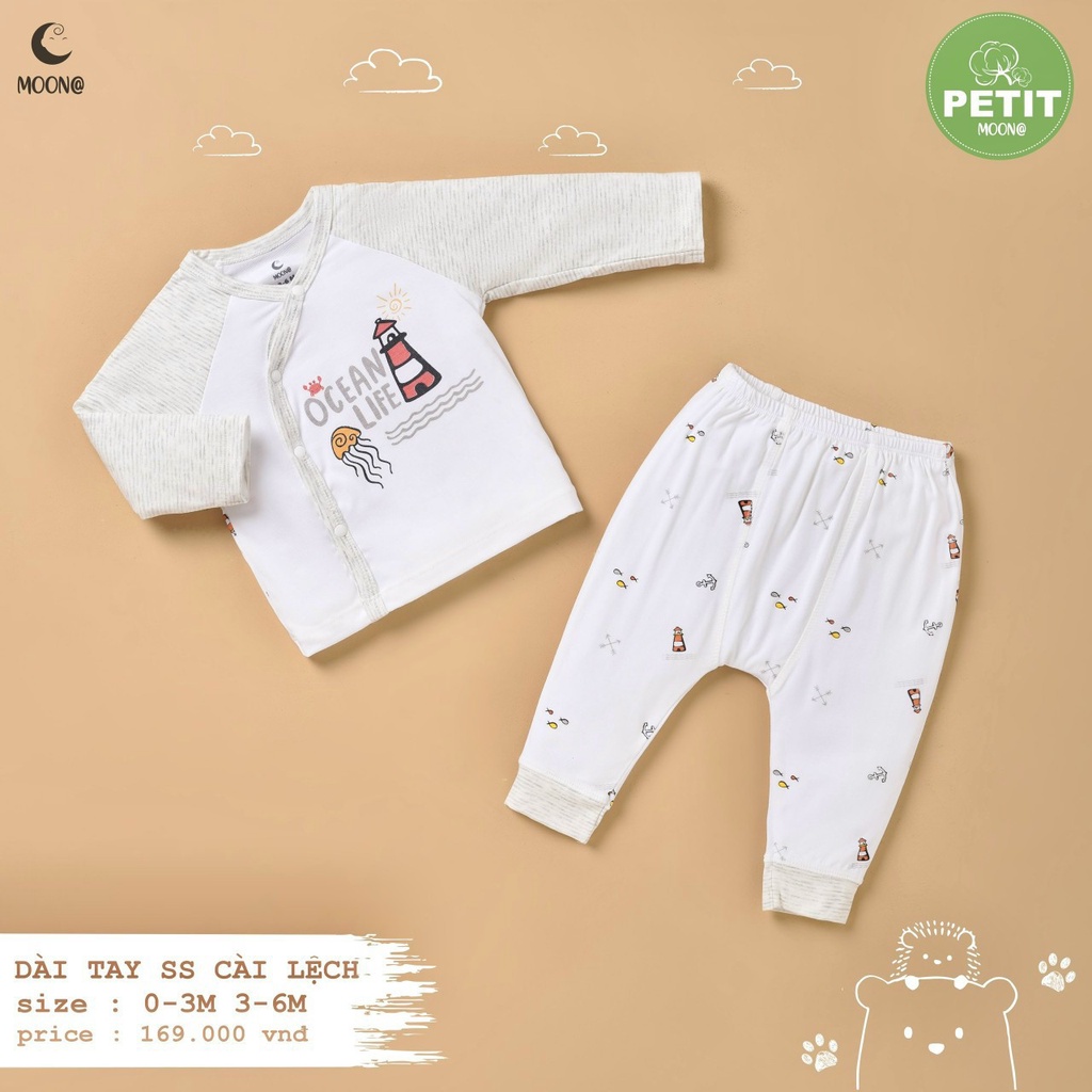 Bộ Quần Áo Sơ Sinh Dài Tay Moon Chất Petit Siêu Mềm Mại Cho Bé Sơ Sinh 0-3 Tháng và 3-6 Tháng Thị Nắng Store
