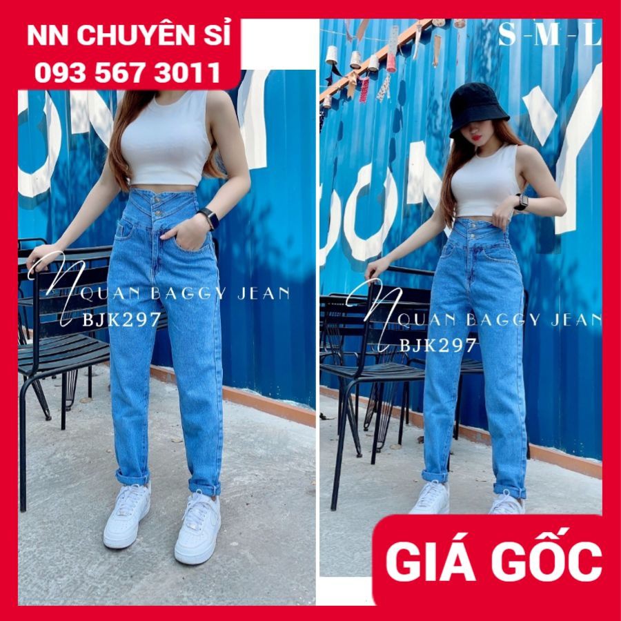 Quần baggy jean nữ ống suông ống rộng lưng phối kiểu dễ thương BJT BJK baggy jean tổng hợp