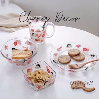 Bộ tô chén ly thủy tinh hình hoạt hình dễ thương