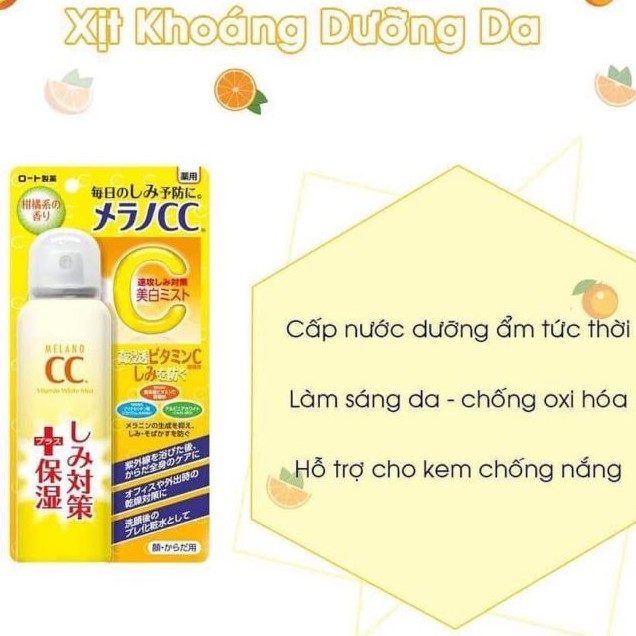 XỊT KHOÁNG CC Melano Rohto Whitening Mist 100ml Nhật Bản