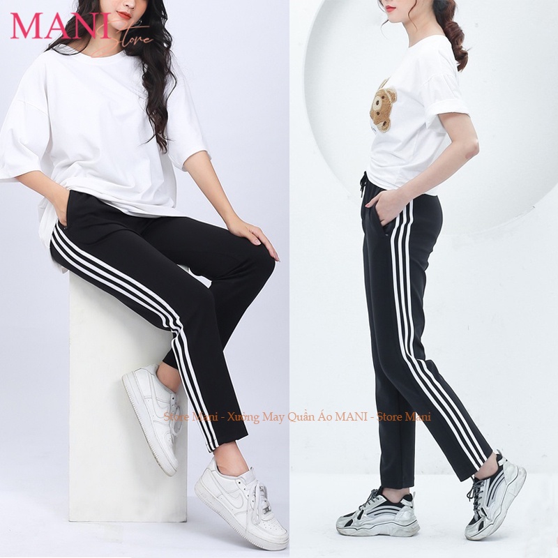 Quần thể thao 3 sọc nữ dây rút chất umi hàn dày dặn co dãn kiểu dáng jogger nữ bo gấu mặc đi tập gym yoga chạy bộ học