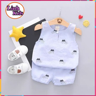 Bộ ba lỗ sát nách cho bé trai,bé gái [ 𝐗𝐀̉ 𝐇𝐀̀𝐍𝐆 ] Đồ bộ quần áo ba lỗ chất đũi in hình Gấu Kiểu Hàn Quốc cho bé .