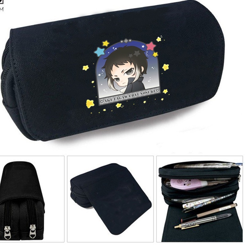 Hộp bút vải canvas in hình anime chibi BUNGOU STRAY DOGS dễ thương đi học đựng đồ dùng học tập tiện lợi