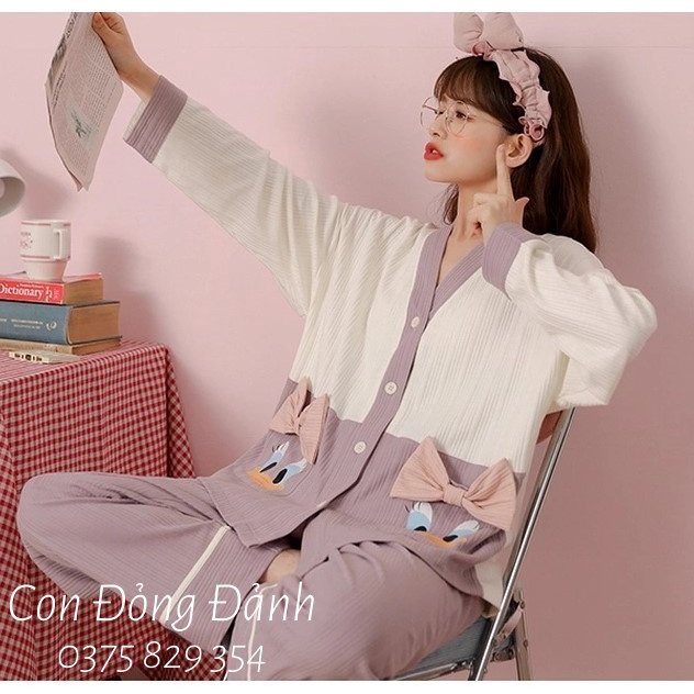 Đồ Ngủ Nữ Kimono cổ YUKATA dài tay phong cách Nhật Bản 2021 DN010 .vịt (Chất thun cotton mềm) ảnh thật | BigBuy360 - bigbuy360.vn