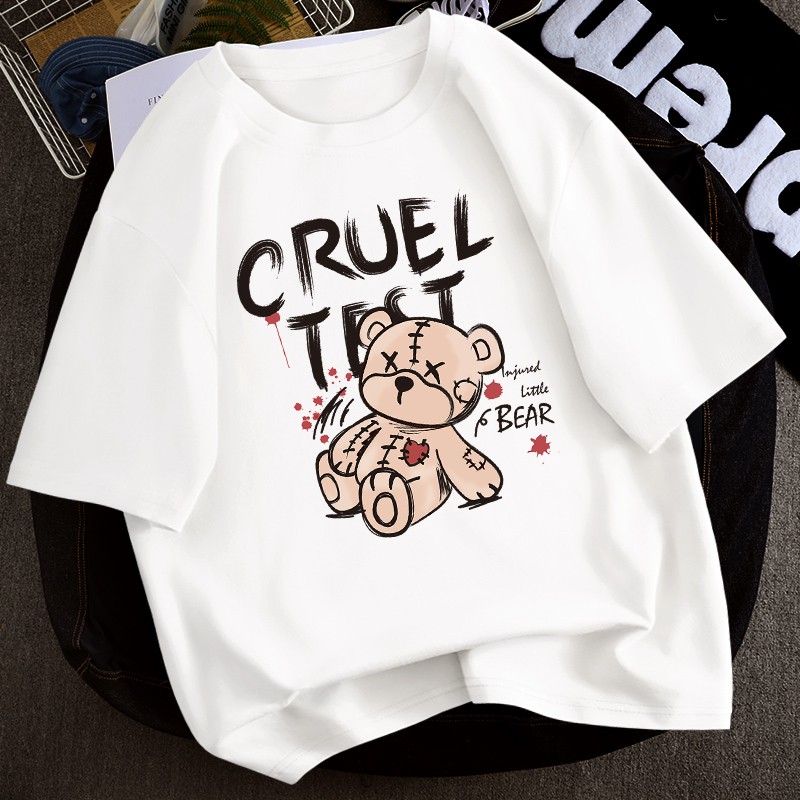 Áo thun nữ tay lỡ form rộng kiẻu Unisex Familylove - Mẫu chú Gấu CRUEL Cotton 100% 6 màu cực đẹp