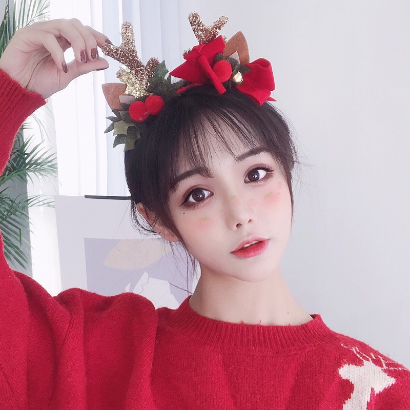 Băng đô cài tóc hình sừng tuần lộc dễ thương cho nữ