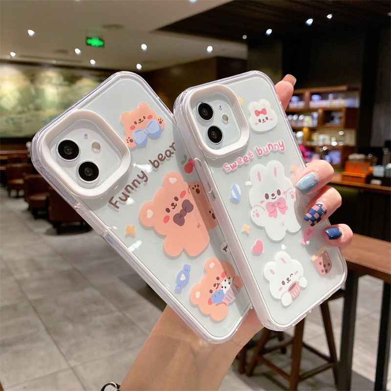 Ốp Điện Thoại Trong Suốt Hình Gấu 3 Trong 1 Cho iphone 11 13 12 pro max x xr 7plus xsmax
