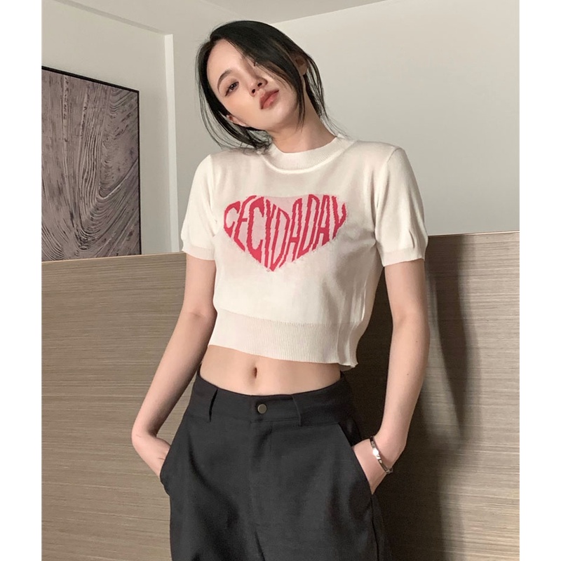 QKOOLE Áo thun len tay ngắn cổ tròn đơn giản dành cho nữ