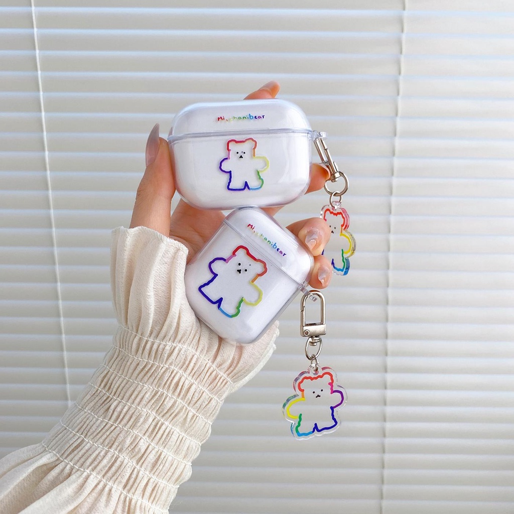 Vỏ Bảo Vệ Hộp Sạc Tai nghe không dây AirPods 1 2 pro 3 2021 gen3 Bằng Silicon Tpu Mềm Họa Tiết Gấu Cầu Vồng Hoạt Hình