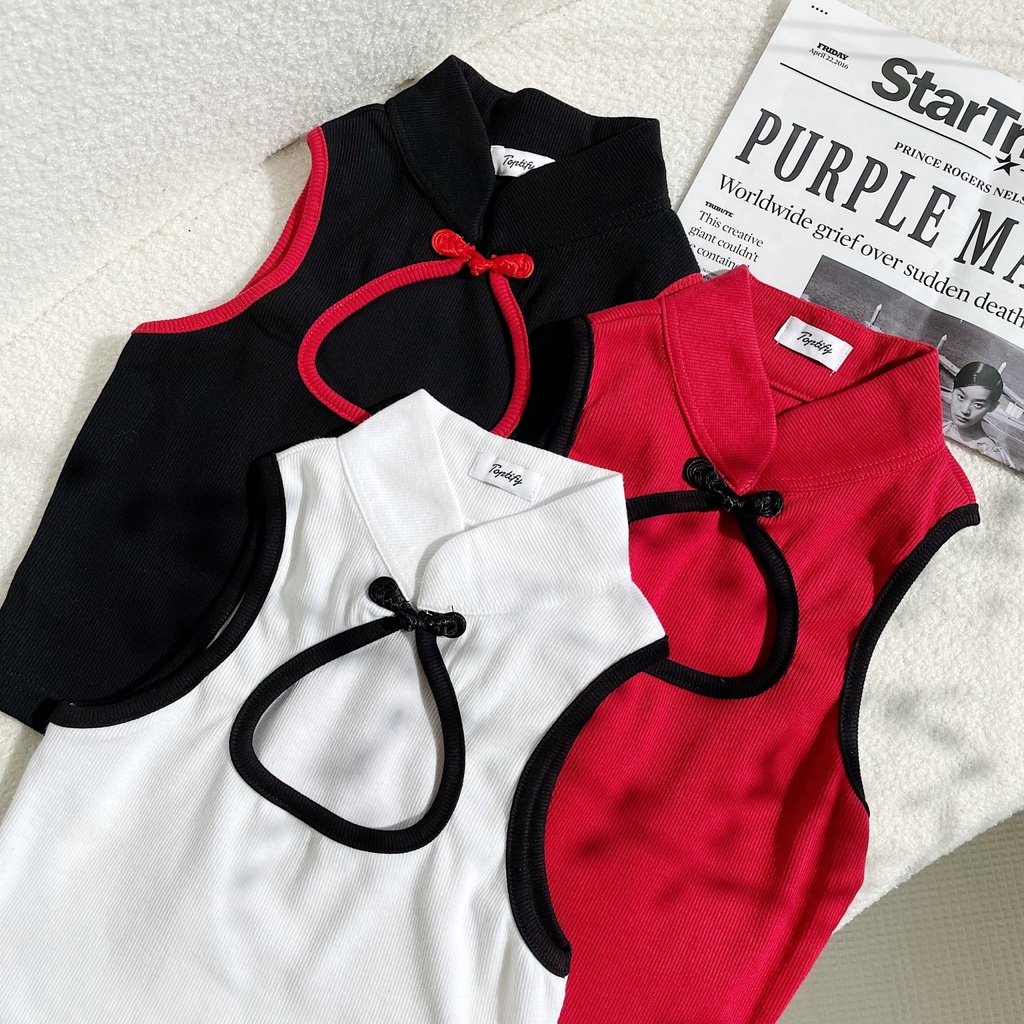 Áo croptop nữ body TOPTIFY sát nách khoét ngực cổ tàu viền màu Say Yes Top AC236 | BigBuy360 - bigbuy360.vn