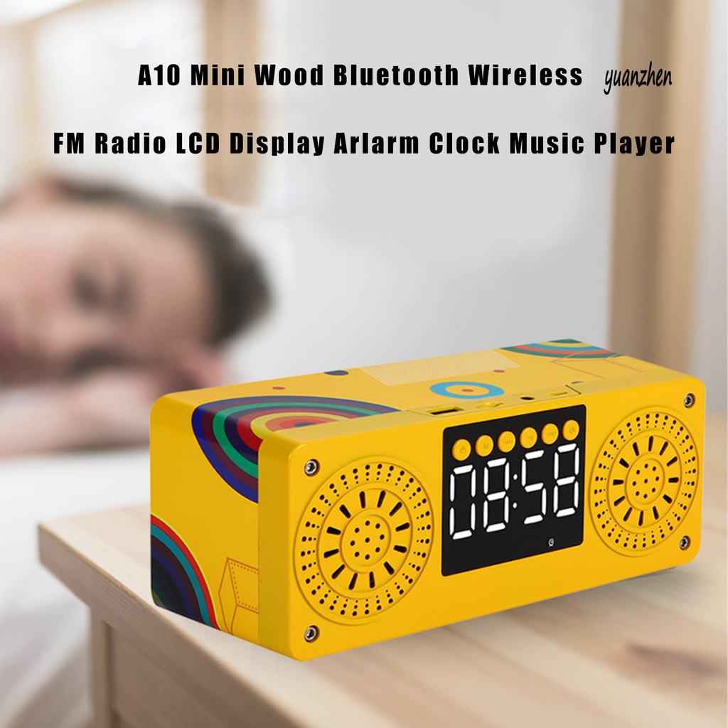 yuanzhen A10 Mini Wood Bluetooth Wireless FM Radio LCD Display Arlarm Clock Music Player