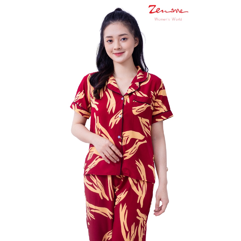 [Mã BMLTA35 giảm đến 35K đơn 99K] Bộ đồ mặc nhà, đồ ngủ Pijama Lụa giấy họa tiết đơn giản ZENME PJD0721