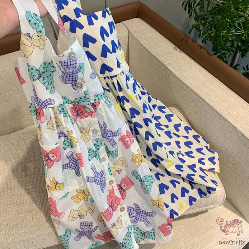 Đầm Sát Nách In Hoạt Hình Kiểu Hàn Quốc Dễ Thương Cho Bé Gái