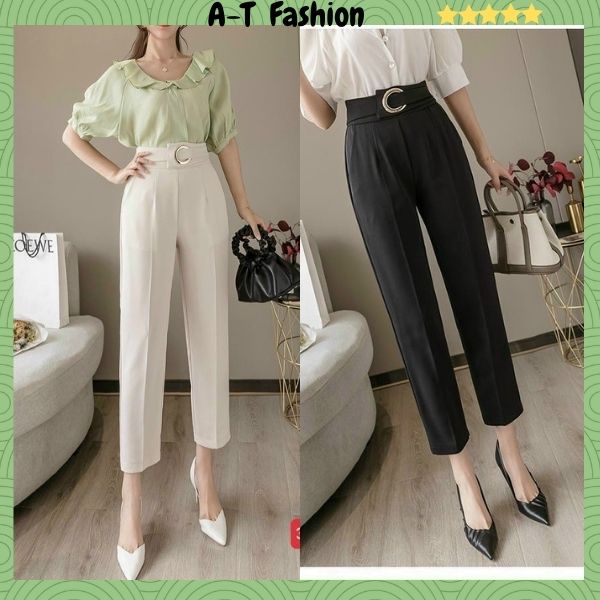 Quần tây nữ form rộng phối lưng kiểu siêu xinh ❤️FREESHIP❤️ Quần baggy công sở vải tuyết mưa mịn xịn A-T Fashion - QTM35