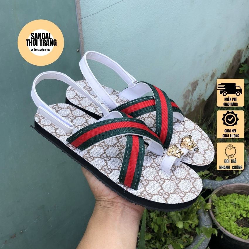 Dép quai hậu xỏ ngón quai chéo nữ nam. Sandal nữ đi học sỏ ngón đồng nai F87 kem/xanh full size 30-44 SANDALTHOITRANG