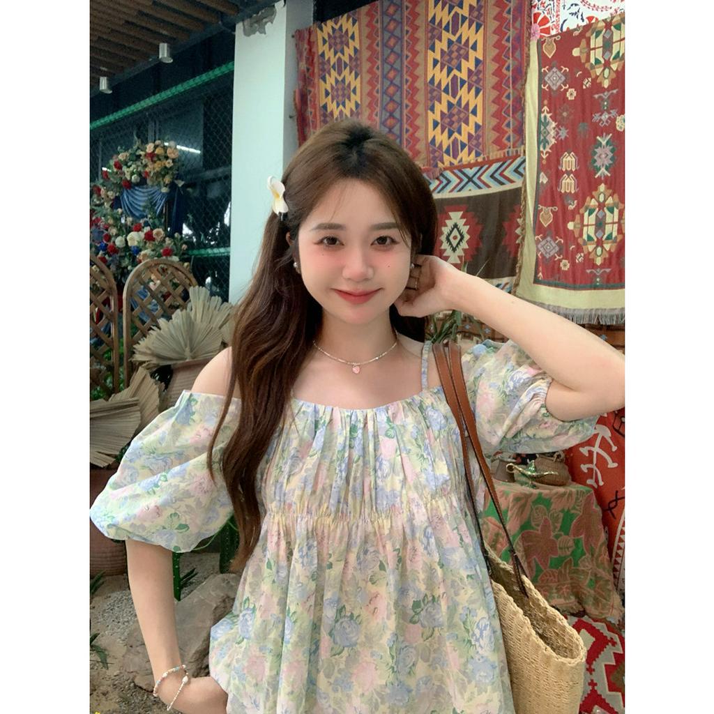 Porozi Áo croptop Trễ Vai Họa Tiết Hoa Thời Trang Mùa Hè Mới Cho Nữ