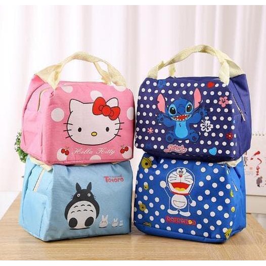 Túi Đựng Hộp Cơm Trưa Họa Tiết Hoạt Hình Doraemon / Kitty / Totoro / Lilo Chất Lượng Cao