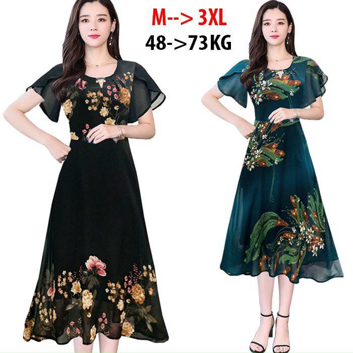 ❣️ Đầm trung niên ❣️Mẫu váy sang trọng cho mẹ, đầm rung niên in hoa thiết kế dáng xòe đẹp cao cấp dự tiệc