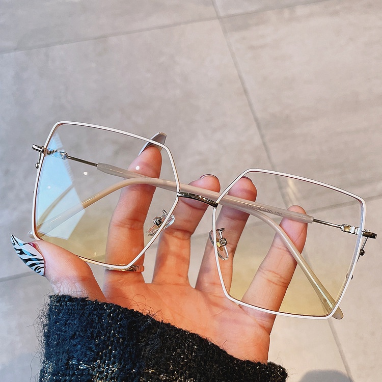 Kính Mát Gọng Kim Loại Tròng Vuông Màu Gradient Thời Trang Hàn Quốc Cho Nữ