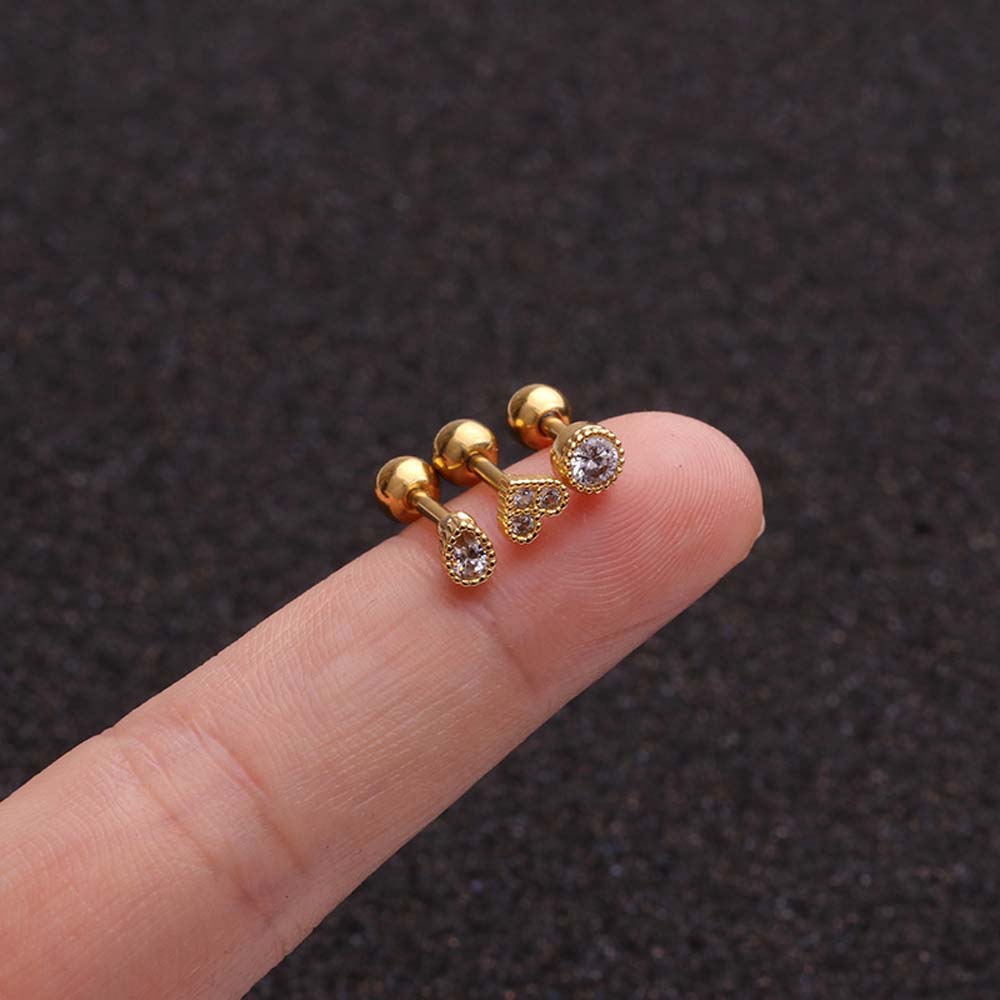 Bông Tai Hình Trái Tim Đính Đá Zircon Bằng Thép Không Gỉ