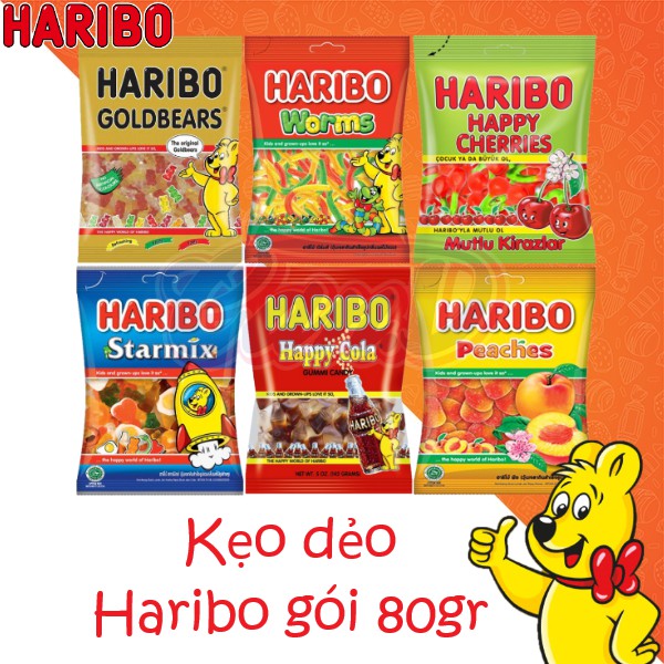 (8 loại) Kẹo dẻo Haribo gói 80gr