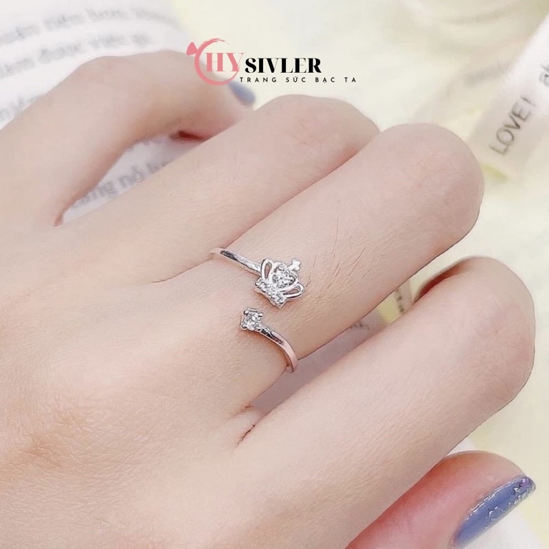 Nhẫn bạc ta vương miện đính đá nhỏ xinh dạng hở Freesize nhẫn nữ bạc thật giá rẻ CHY SILVER