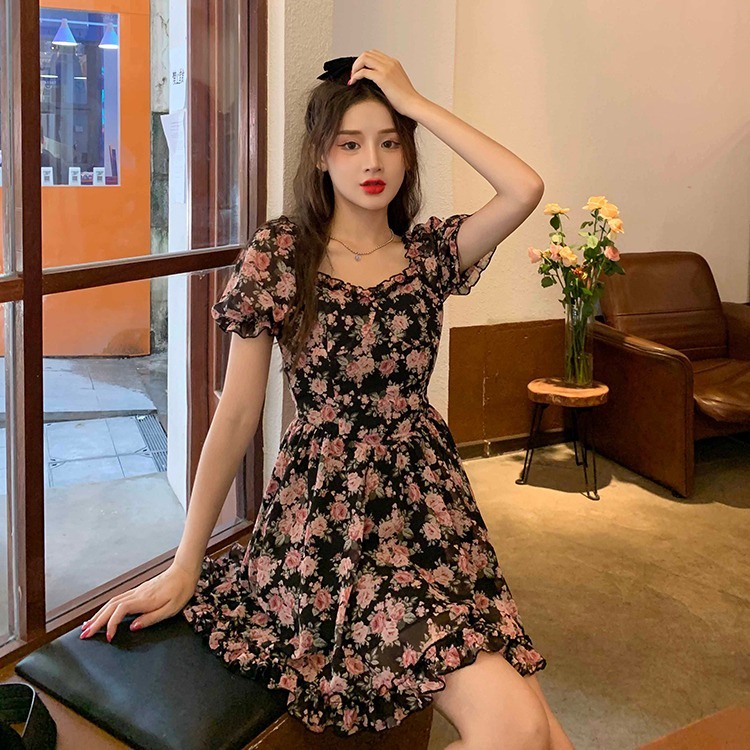 Đầm Perty trễ vai họa tiết hoa thời trang mùa hè Hàn Quốc dành cho nữ