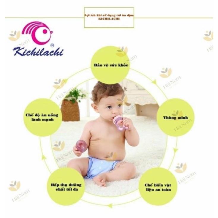 Túi nhai ăn dặm Kichi kèm 3 núm và dây đeo chống rơi