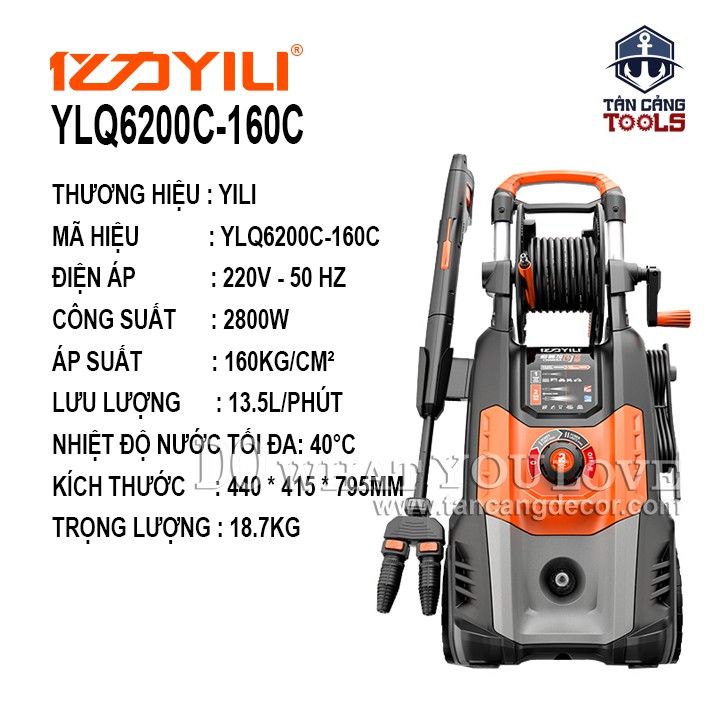 Máy Xịt Rửa Xe Cao Áp YILI YLQ6200C - 160C Động Cơ Đôi