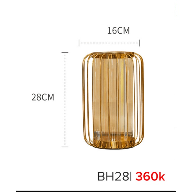 Bình hoa thủy tinh khung đồng màu vàng phong cách Bắc Âu trang trí nhà cửa/văn phòng - Mẫu hot trend 2022