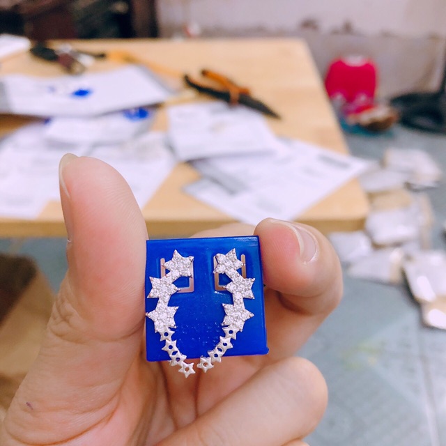 Bông tai nữ bạc thật đính đá nhỏ xinh xắn mẫu ngôi sao đẹp/ Trang sức bạc JQN