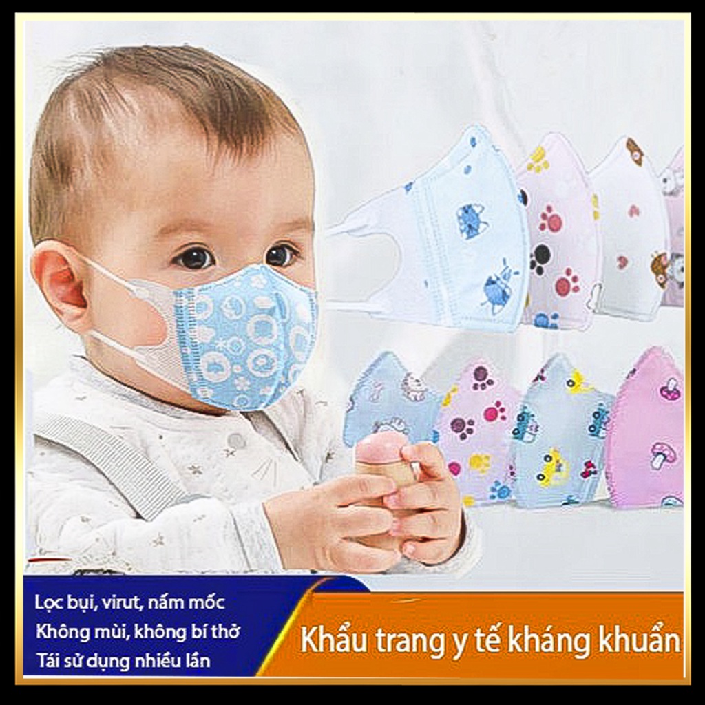 Khẩu trang trẻ em 3D 1 túi 10 cái đa màu sắc cho bé từ 3 tháng - 6 tuổi, có túi zip, hình dáng siêu ngộ nghĩnh