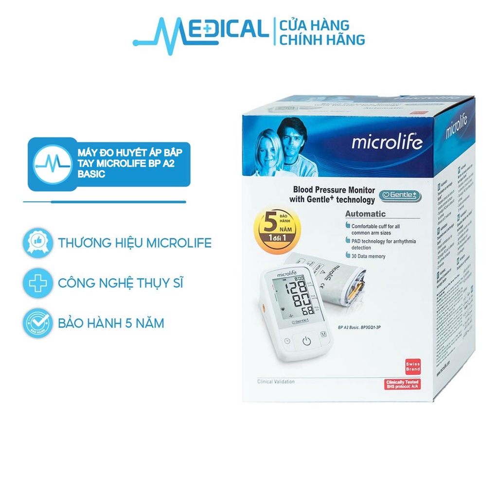 Máy đo huyết áp bắp tay MICROLIFE BP A2 BASIC dễ sử dụng bảo hành 5 năm chính hãng - MEDICAL