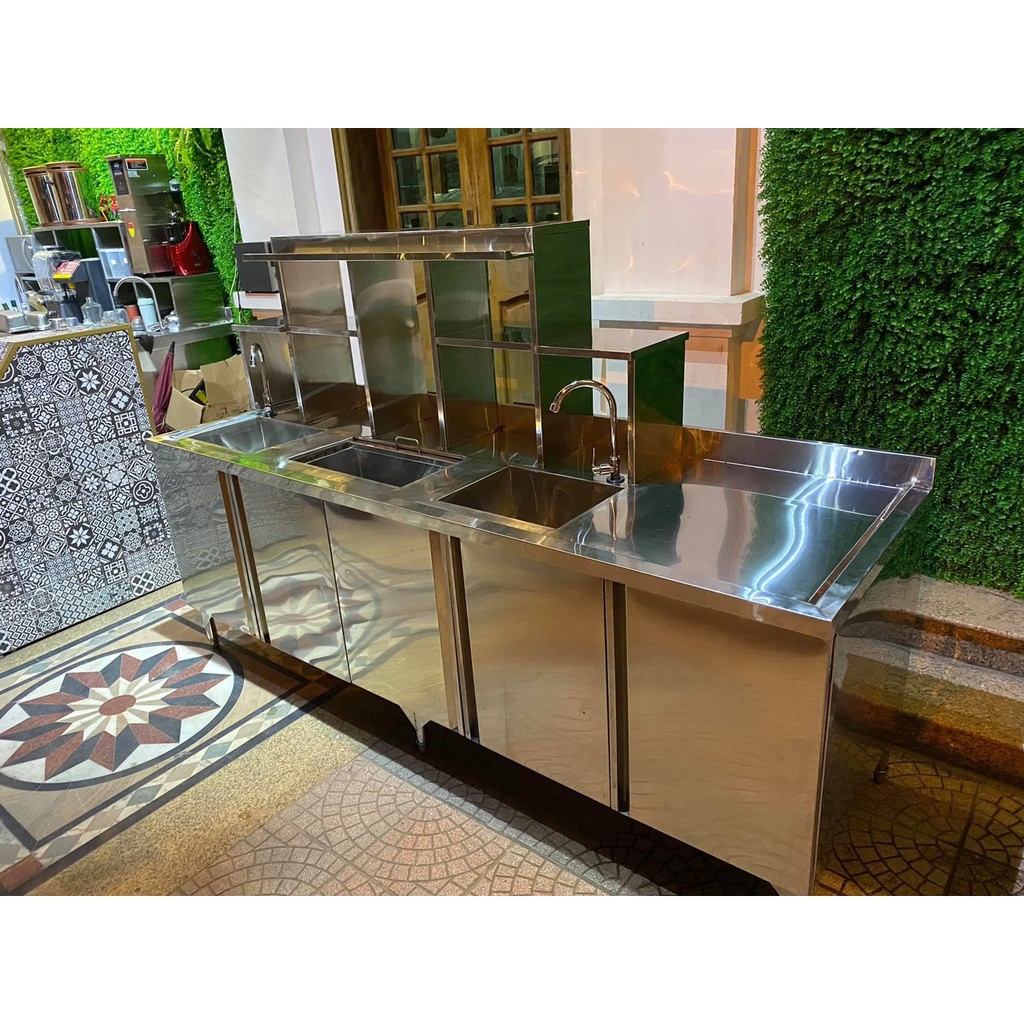 SẴN HÀNG Quầy bar pha chế cho các quán trà chanh, trà sữa inox chống rỉ, Quầy inox 201 giá siêu sốc