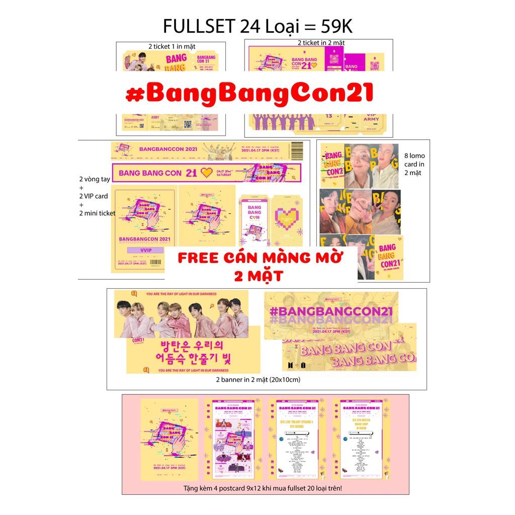 Có sẵn GIAO NGAY BTS - Bang Bang Con 21 concert BANGBANGCON21 tại nhà xem miễn phí 17/04/2021 free cán màng mờ 2 mặt