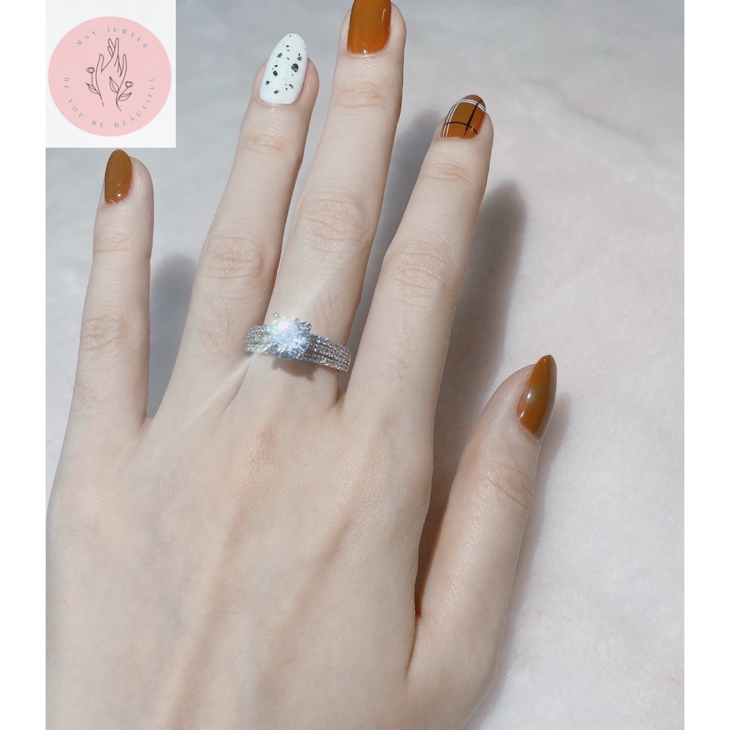 Nhẫn bạc nữ đính đá 3 lines mẫu mới