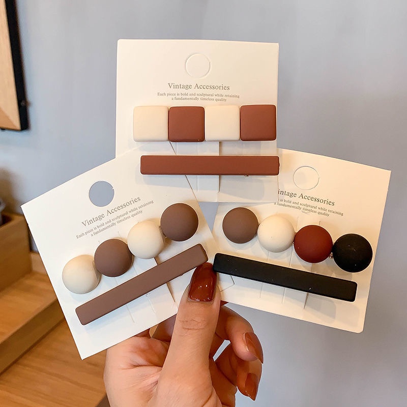 Kẹp Tóc Màu Cà Phê Sữa Phong Cách Retro Đơn Giản