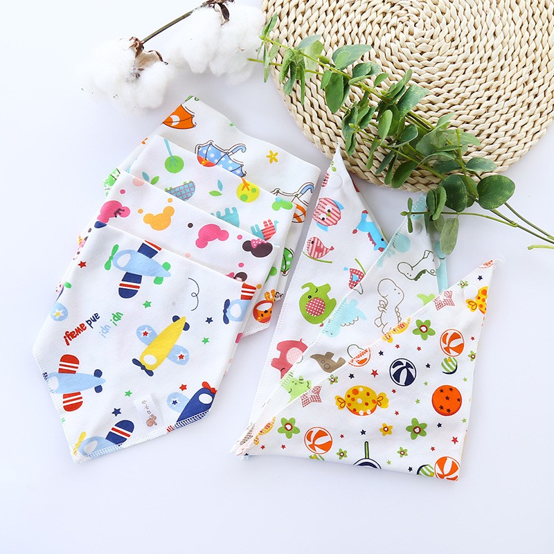 Combo 10 yếm tam giác 100% Cotton mềm mịn cho bé, họa tiết phong phú