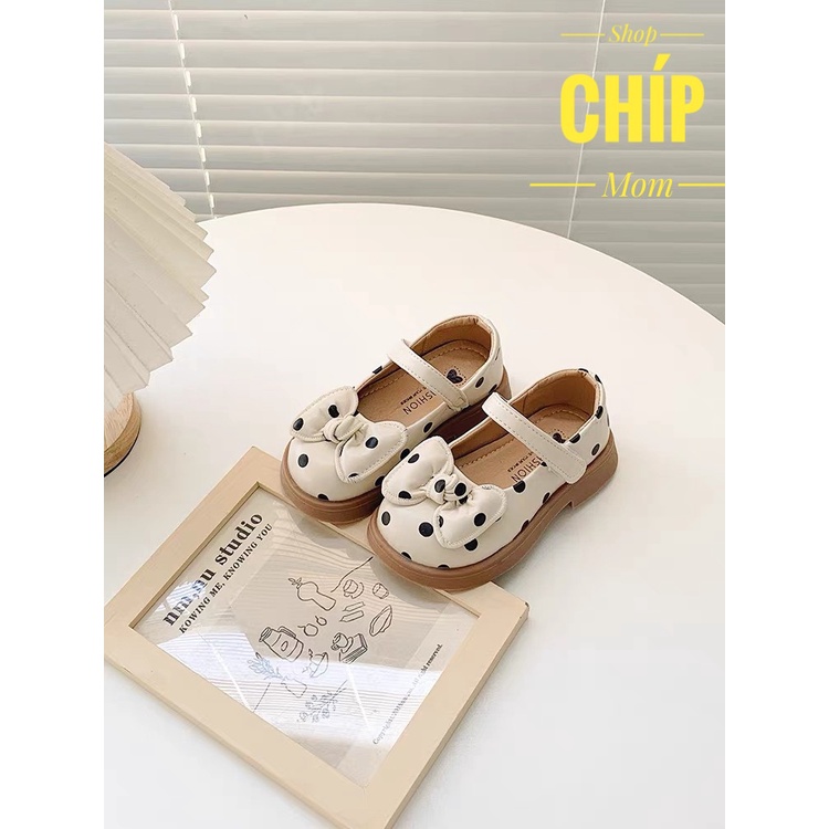 giày búp bê bé gái giày bệt cho bé chấm bi nơ may chắc chắn da PU mềm êm chân đế chống trượt thời trang thu đông D18